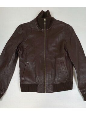 Vintage Town Liner Women Small Brown Leather Bomber Jacket Flight A2 Style
